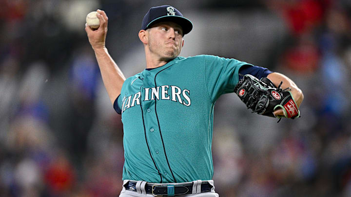 Seattle Mariners pitcher Chris Flexen throws during a game against the Texas Rangers on June 3, 2023, at Globe Life Field.