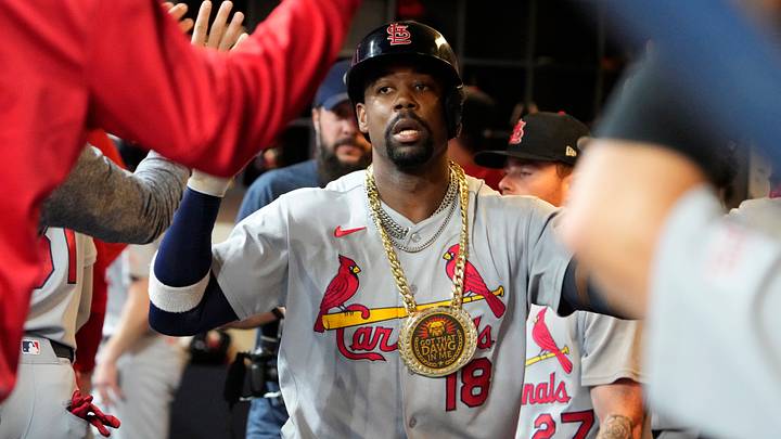 Sep 25, 2026; Milwaukee, Wisconsin, USA;  St. Louis Cardinals right fielder Jordan Walker (18) celebrates hitting a home run against the Milwaukee Brewers in the seventh inning at American Family Field.  Mandatory Credit: Michael McLoone-Imagn Images