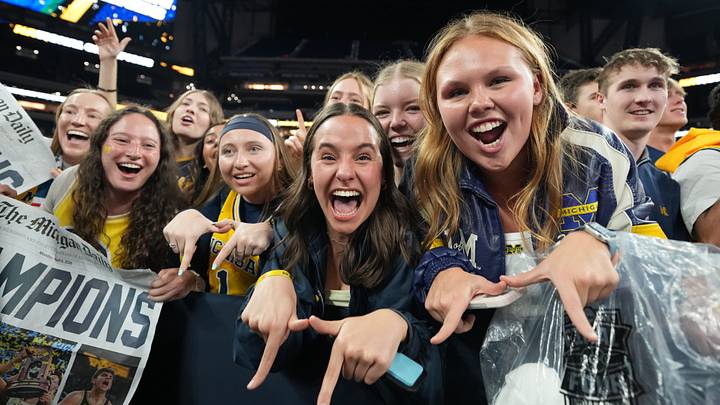 Apr 6, 2026; Indianapolis, IN, USA; Michigan Wolverines fans after the National Championship of the Final Four of the men's 2026 NCAA Tournament at Lucas Oil Stadium. Mandatory Credit: Bob Donnan-Imagn Images Apr 6, 2026; Indianapolis, IN, USA; Michigan Wolverines fans after the National Championship of the Final Four of the men's 2026 NCAA Tournament at Lucas Oil Stadium. Mandatory Credit: Bob Donnan-Imagn Images