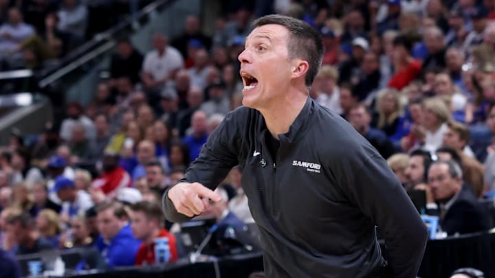 Mar 21, 2024; Salt Lake City, UT, USA; Samford Bulldogs head coach Bucky McMillan during the second half in the first round of the 2024 NCAA Tournament against the Kansas Jayhawks at Vivint Smart Home Arena-Delta Center. Mandatory Credit: Rob Gray-Imagn Images Mar 21, 2024; Salt Lake City, UT, USA; Samford Bulldogs head coach Bucky McMillan during the second half in the first round of the 2024 NCAA Tournament against the Kansas Jayhawks at Vivint Smart Home Arena-Delta Center. Mandatory Credit: Rob Gray-Imagn Images