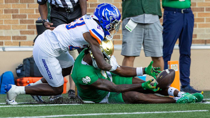 Boise State defensive back Sherrod Smith gets called for pass interference.