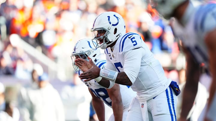 Dec 15, 2024; Denver, Colorado, USA; Indianapolis Colts quarterback Anthony Richardson (5) calls for the ball in the first quarter against the Denver Broncos at Empower Field at Mile High. Mandatory Credit: Ron Chenoy-Imagn Images Dec 15, 2024; Denver, Colorado, USA; Indianapolis Colts quarterback Anthony Richardson (5) calls for the ball in the first quarter against the Denver Broncos at Empower Field at Mile High. Mandatory Credit: Ron Chenoy-Imagn Images