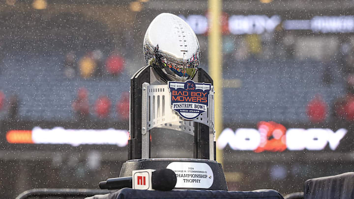 A view of the Pinstripe Bowl trophy after the game between the Boston College Eagles and the Nebraska Cornhuskers at Yankee Stadium.