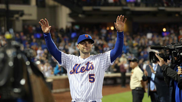 Sep 29, 2018; New York City, NY, USA; New York Mets third baseman David Wright (5) waves to the crowd after a game against the Miami Marlins at Citi Field. Mandatory Credit: Brad Penner-Imagn Images