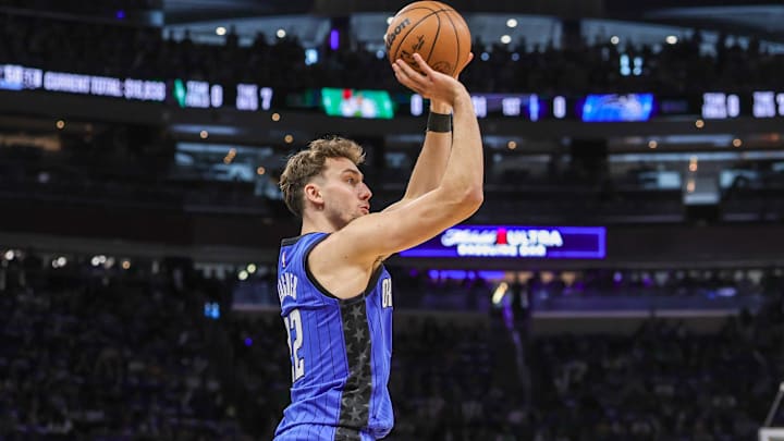Apr 25, 2025; Orlando, Florida, USA; Orlando Magic forward Franz Wagner (22) shoots a three point basket during the first quarter of game three of first round for the 2024 NBA Playoffs against the Boston Celtics at Kia Center. Mandatory Credit: Mike Watters-Imagn Images Apr 25, 2025; Orlando, Florida, USA; Orlando Magic forward Franz Wagner (22) shoots a three point basket during the first quarter of game three of first round for the 2024 NBA Playoffs against the Boston Celtics at Kia Center. Mandatory Credit: Mike Watters-Imagn Images