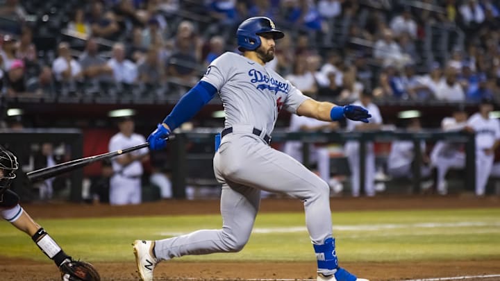 Sep 13, 2022; Phoenix, Arizona, USA; Los Angeles Dodgers outfielder Joey Gallo against the Arizona Diamondbacks at Chase Field. Mandatory Credit: Mark J. Rebilas-Imagn Images