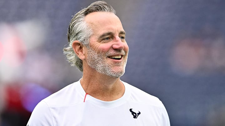 Sep 17, 2023; Houston, Texas, USA; Houston Texans defensive passing game coordinator Cory Undlin reacts during pre game against the Indianapolis Colts at NRG Stadium. Mandatory Credit: Maria Lysaker-Imagn Images