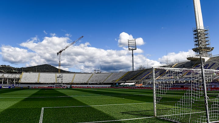 A view the renovation work on the Fiesole curve the stadium...