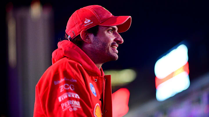 Nov 20, 2024; Las Vegas, Nevada, USA; Scuderia Ferrari driver Carlos Sainz (55) during media availabilities at Las Vegas Circuit. Mandatory Credit: Gary A. Vasquez-Imagn Images Nov 20, 2024; Las Vegas, Nevada, USA; Scuderia Ferrari driver Carlos Sainz (55) during media availabilities at Las Vegas Circuit. Mandatory Credit: Gary A. Vasquez-Imagn Images