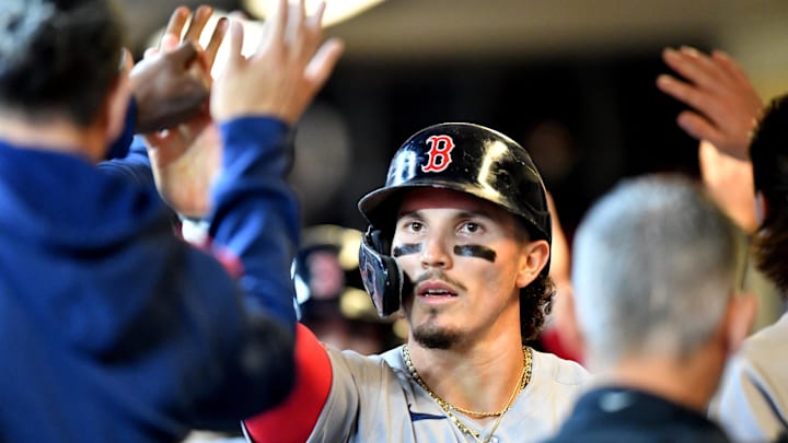 May 28, 2025; Milwaukee, Wisconsin, USA; Boston Red Sox left fielder Jarren Duran (16) celebrates with teammates in the dugout after scoring during the fourth inning against the Milwaukee Brewers at American Family Field. Mandatory Credit: Patrick Gorski-Imagn Images May 28, 2025; Milwaukee, Wisconsin, USA; Boston Red Sox left fielder Jarren Duran (16) celebrates with teammates in the dugout after scoring during the fourth inning against the Milwaukee Brewers at American Family Field. Mandatory Credit: Patrick Gorski-Imagn Images