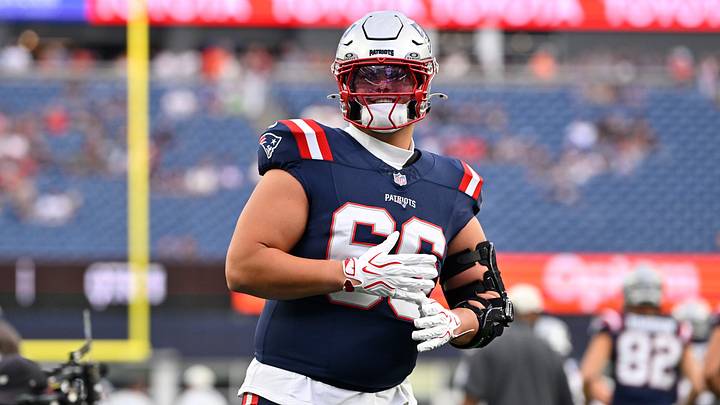 Aug 13, 2026; Foxborough, Massachusetts, USA; New England Patriots offensive tackle Will Campbell (66) looks on before a game against the Indianapolis Colts at Gillette Stadium. Mandatory Credit: Eric Canha-Imagn Images
