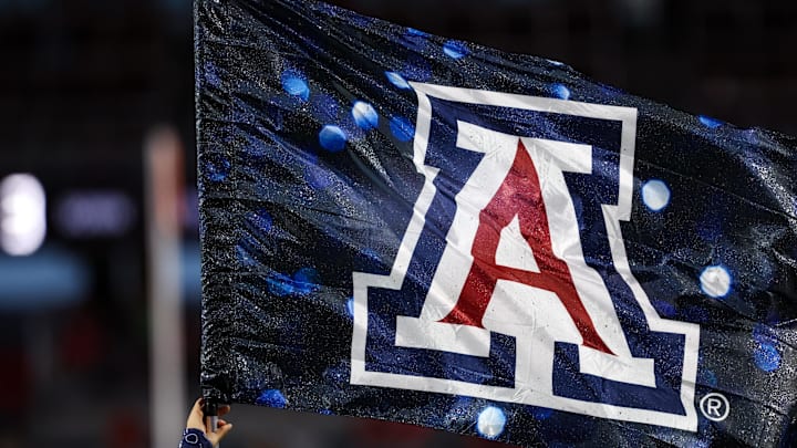 Sep 7, 2024; Tucson, Arizona, USA; Arizona Wildcats flag waves in the air right before a game against the Northern Arizona Lumberjacks at Arizona Stadium. Mandatory Credit: Aryanna Frank-Imagn Images