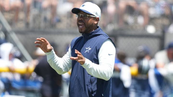 Dallas Cowboys defensive coordinator Christian Parker at training camp at River Ridge Playing Fields. Mandatory Credit: Kirby Lee-Imagn Images Dallas Cowboys defensive coordinator Christian Parker at training camp at River Ridge Playing Fields. Mandatory Credit: Kirby Lee-Imagn Images