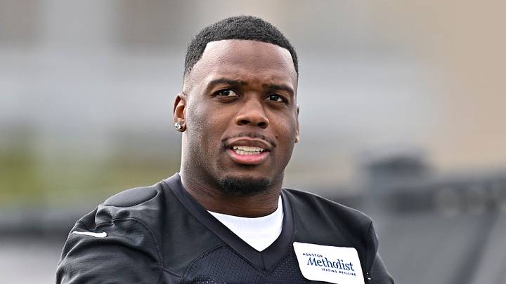Jun 9, 2026; Houston, Texas, USA; Houston Texans running back Woody Marks arrive for the team’s minicamp at Houston Methodist Training Center. Mandatory Credit: Maria Lysaker-Imagn Images Jun 9, 2026; Houston, Texas, USA; Houston Texans running back Woody Marks arrive for the team’s minicamp at Houston Methodist Training Center. Mandatory Credit: Maria Lysaker-Imagn Images