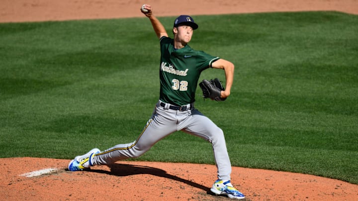 Jul 8, 2023; Seattle, Washington, USA; National League Futures relief pitcher Jacob Misiorowski