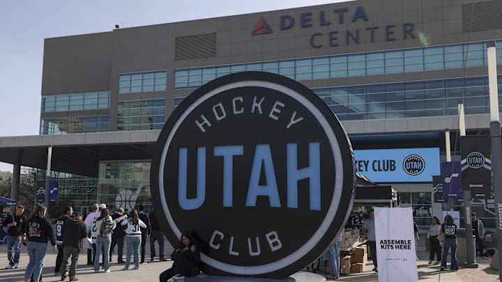 A general view of Delta Center before the game between the Utah Hockey Club and the Seattle Kraken. A general view of Delta Center before the game between the Utah Hockey Club and the Seattle Kraken.