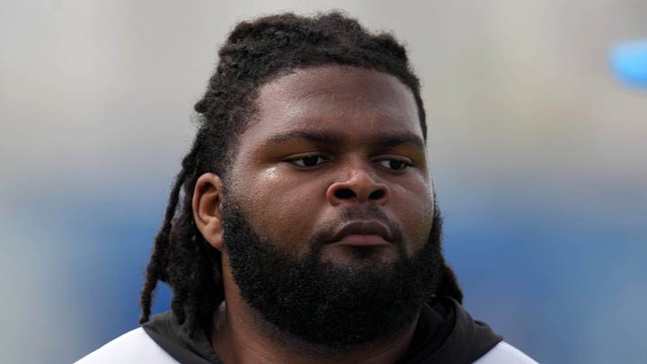 May 12, 2025; El Segundo, CA, USA; Los Angeles Chargers offensive lineman Jamaree Salyer (68) during offseason workouts at The Bolt. Mandatory Credit: Kirby Lee-Imagn Images
