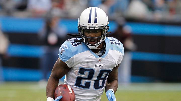 Nov 13, 2011; Charlotte, NC, USA; Tennessee Titans running back Chris Johnson (28) runs in the fourth quarter at Bank of America Stadium. Mandatory Credit: Bob Donnan-USA TODAY Sports