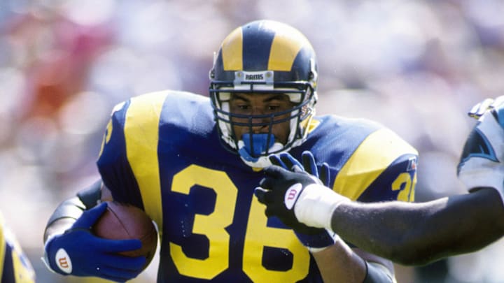 Sep 17, 1995; Charlotte, NC, USA; FILE PHOTO; St. Louis Rams running back Jerome Bettis (36) in action against the Carolina Panthers at Bank of America Stadium. Mandatory Credit: Imagn Images Sep 17, 1995; Charlotte, NC, USA; FILE PHOTO; St. Louis Rams running back Jerome Bettis (36) in action against the Carolina Panthers at Bank of America Stadium. Mandatory Credit: Imagn Images