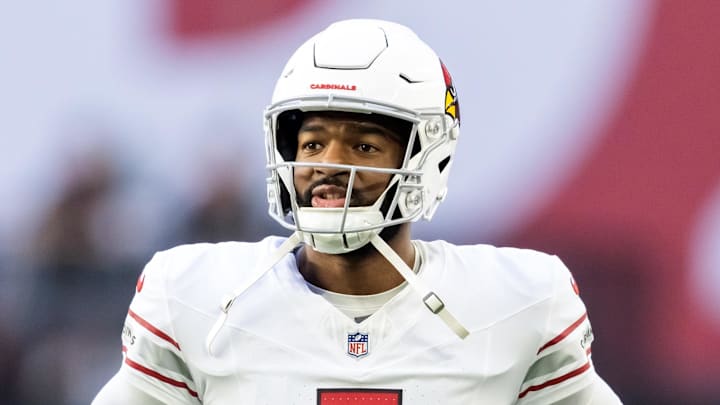 Dec 21, 2025; Glendale, Arizona, USA;  Arizona Cardinals quarterback Jacoby Brissett (7) against the Atlanta Falcons at State Farm Stadium. Mandatory Credit: Mark J. Rebilas-Imagn Images