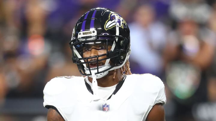 Sep 13, 2021; Paradise, Nevada, USA; Baltimore Ravens cornerback Anthony Averett (23) against the