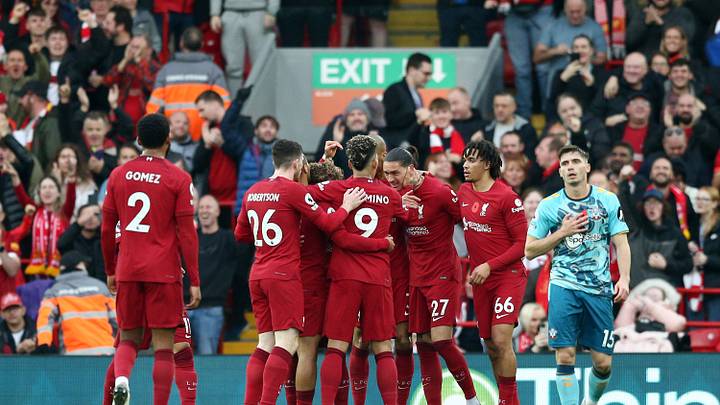 Liverpool celebrate just their sixth Premier League victory of the season Liverpool celebrate just their sixth Premier League victory of the season