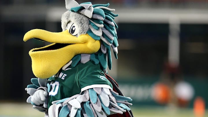 The mascot for the Tulane Green Wave runs onto the field during their game against the Cincinnati Bearcats. The mascot for the Tulane Green Wave runs onto the field during their game against the Cincinnati Bearcats.