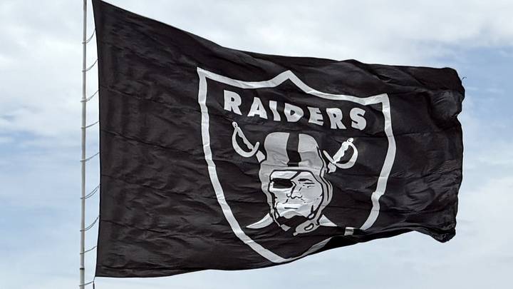 Aug 27, 2026; Paradise, Nevada, USA; A Las Vegas Raiders shield logo flag outside of Allegiant Stadium. Mandatory Credit: Kirby Lee-Imagn Images Aug 27, 2026; Paradise, Nevada, USA; A Las Vegas Raiders shield logo flag outside of Allegiant Stadium. Mandatory Credit: Kirby Lee-Imagn Images