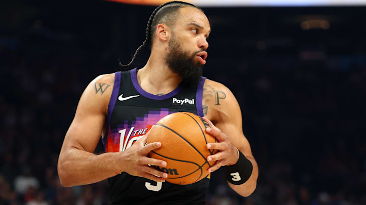 Feb 21, 2026; Phoenix, Arizona, USA; Phoenix Suns forward Dillon Brooks (3) against the Orlando Magic in the first half at Mortgage Matchup Center. Mandatory Credit: Mark J. Rebilas-Imagn Images

