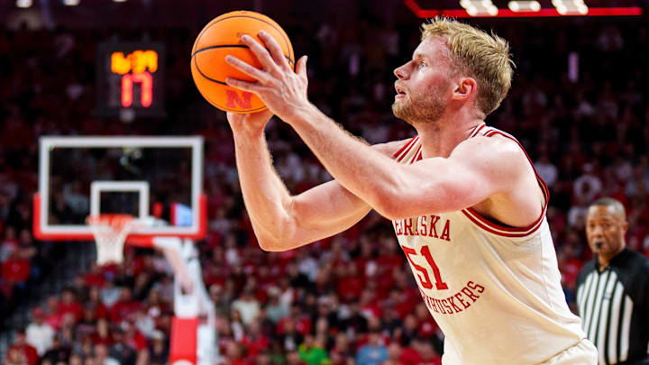 Nebraska Cornhuskers forward Rienk Mast (51) shoots a three-point basket.