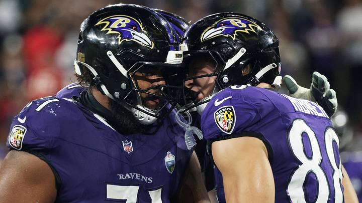 Football - NFL - Baltimore Ravens v Dallas Cowboys - Estadio Maracana, Rio de Janeiro, Brazil - September 27, 2026 Baltimore Ravens' Matthew Hibner celebrates scoring their fourth touchdown with Olaivavega Ioane REUTERS/Sergio Moraes Football - NFL - Baltimore Ravens v Dallas Cowboys - Estadio Maracana, Rio de Janeiro, Brazil - September 27, 2026 Baltimore Ravens' Matthew Hibner celebrates scoring their fourth touchdown with Olaivavega Ioane REUTERS/Sergio Moraes