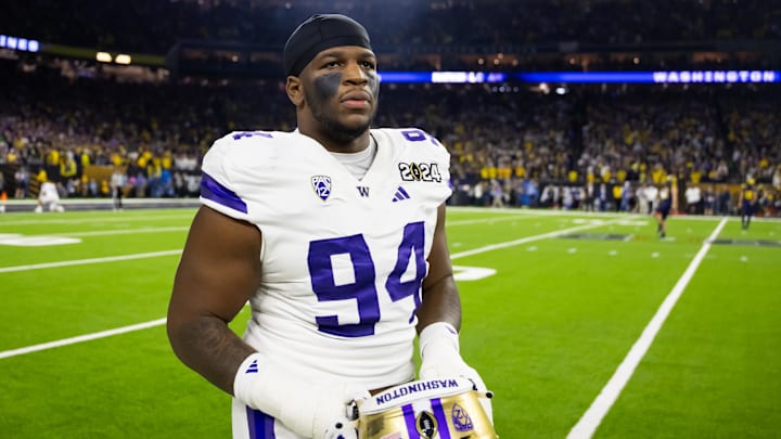Jan 8, 2024; Houston, TX, USA; Washington Huskies defensive lineman Jayvon Parker at the 2024 College Football Playoff National Championship game at NRG Stadium.