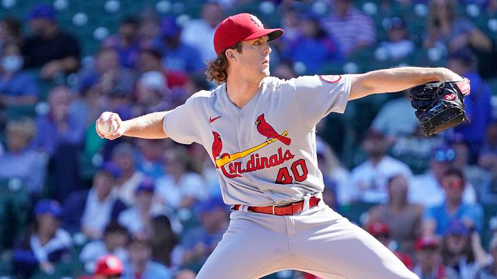 Sep 26, 2021; Chicago, Illinois, USA; St. Louis Cardinals starting pitcher Jake Woodford (40) throws the ball against the Chicago Cubs during the first inning at Wrigley Field. Mandatory Credit: David Banks-USA TODAY Sports Sep 26, 2021; Chicago, Illinois, USA; St. Louis Cardinals starting pitcher Jake Woodford (40) throws the ball against the Chicago Cubs during the first inning at Wrigley Field. Mandatory Credit: David Banks-USA TODAY Sports