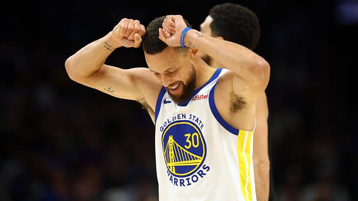 Apr 17, 2026; Phoenix, Arizona, USA; Golden State Warriors guard Stephen Curry (30) reacts against the Phoenix Suns during the first half in the play-in rounds of the 2026 NBA Playoffs at Mortgage Matchup Center. Mandatory Credit: Mark J. Rebilas-Imagn Images