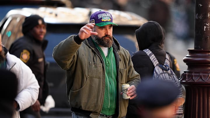 Jason Kelce attends the Philadelphia Eagles Super Bowl LIX championship parade.