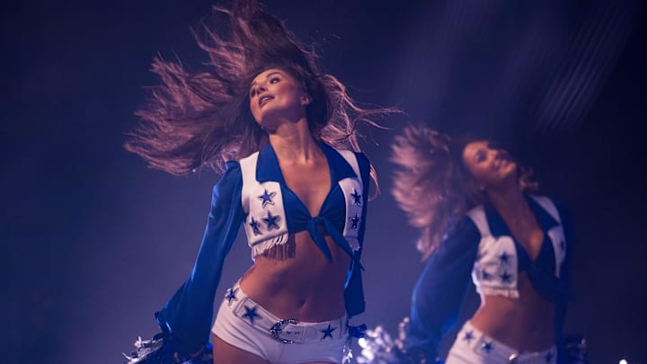The Dallas Cowboys Cheerleaders perform “Thunderstruck” during their final tour stop at the Abraham Chavez Theatre in El Paso, Texas