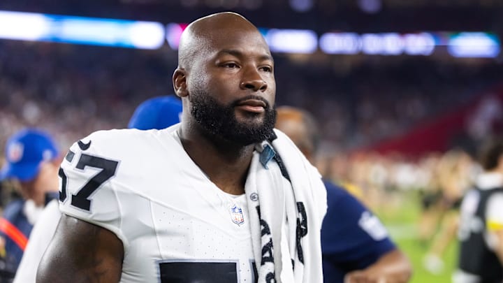 Aug 23, 2025; Glendale, Arizona, USA; Las Vegas Raiders linebacker Germaine Pratt (57) against the Arizona Cardinals during a preseason NFL game at State Farm Stadium. Mandatory Credit: Mark J. Rebilas-Imagn Images Aug 23, 2025; Glendale, Arizona, USA; Las Vegas Raiders linebacker Germaine Pratt (57) against the Arizona Cardinals during a preseason NFL game at State Farm Stadium. Mandatory Credit: Mark J. Rebilas-Imagn Images