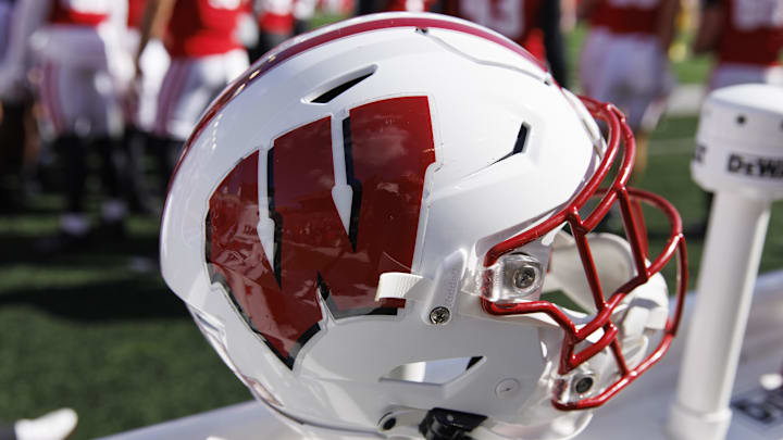 Oct 7, 2023; Madison, Wisconsin, USA;  General view of a Wisconsin Badgers helmet