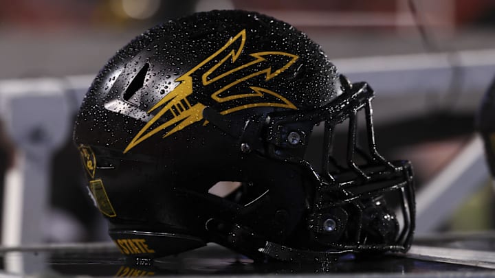 Oct 11, 2025; Salt Lake City, Utah, USA; A general view of the helmet worn by the Arizona State Sun Devils during the game against the Utah Utes at Rice-Eccles Stadium. Mandatory Credit: Rob Gray-Imagn Images Oct 11, 2025; Salt Lake City, Utah, USA; A general view of the helmet worn by the Arizona State Sun Devils during the game against the Utah Utes at Rice-Eccles Stadium. Mandatory Credit: Rob Gray-Imagn Images