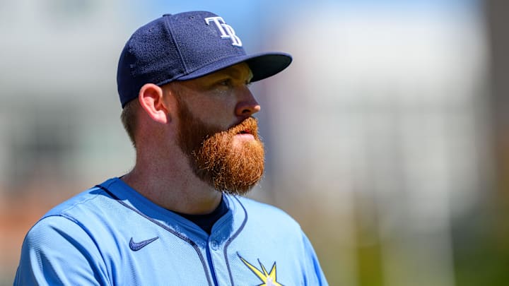 Sep 8, 2024; Baltimore, Maryland, USA; Tampa Bay Rays pitcher Zack Littell (52) looks on before the game between the Baltimore Orioles and the Tampa Bay Rays at Oriole Park at Camden Yards. Mandatory Credit: Reggie Hildred-Imagn Images
