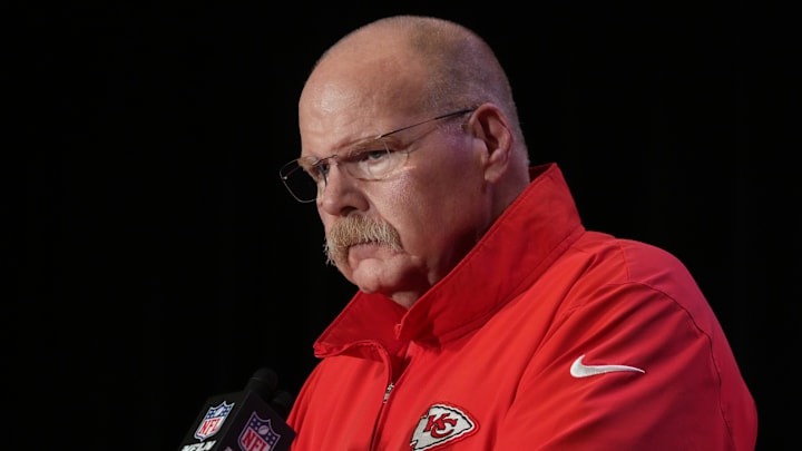 Feb 5, 2025; New Orleans, LA, USA; Kansas City Chiefs head coach Andy Reid speaks in a press conference ahead of Super Bowl LIX at New Orleans Marriott. Mandatory Credit: Kirby Lee-Imagn Images