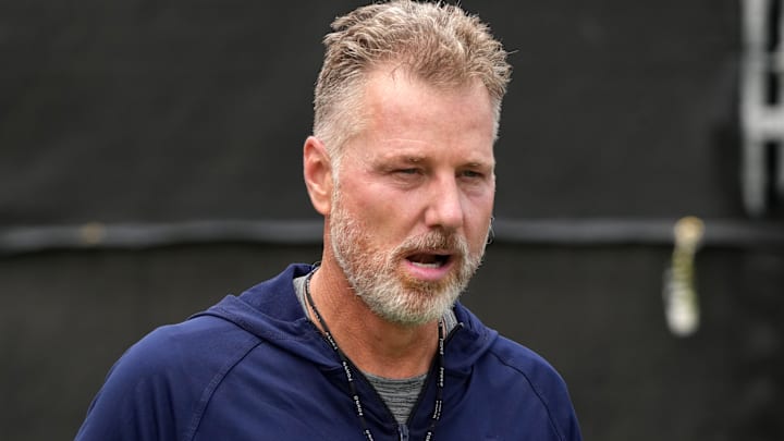 Dallas Cowboys defensive coordinator Matt Eberflus during training camp at the River Ridge Fields.