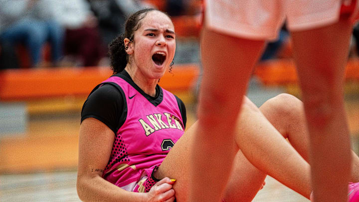 Ankeny’s Jayla Williams (22) celebrates an and-one-foul during the third quarter against Valley on Jan. 16, 2026, at Valley High School.