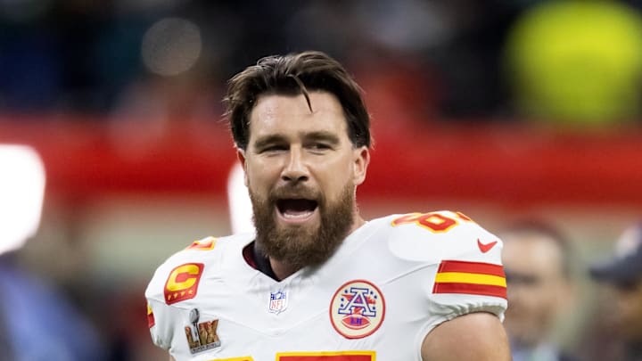Feb 9, 2025; New Orleans, LA, USA; Kansas City Chiefs tight end Travis Kelce (87) against the Philadelphia Eagles in Super Bowl LIX at Ceasars Superdome. Mandatory Credit: Mark J. Rebilas-Imagn Images Feb 9, 2025; New Orleans, LA, USA; Kansas City Chiefs tight end Travis Kelce (87) against the Philadelphia Eagles in Super Bowl LIX at Ceasars Superdome. Mandatory Credit: Mark J. Rebilas-Imagn Images