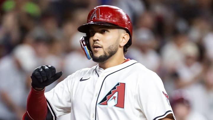 Sep 23, 2025; Phoenix, Arizona, USA; Arizona Diamondbacks catcher Adrian Del Castillo rounds the bases after hitting a home run against the Los Angeles Dodgers at Chase Field. Mandatory Credit: Mark J. Rebilas-Imagn Images
Sep 23, 2025; Phoenix, Arizona, USA; Arizona Diamondbacks catcher Adrian Del Castillo rounds the bases after hitting a home run against the Los Angeles Dodgers at Chase Field. Mandatory Credit: Mark J. Rebilas-Imagn Images