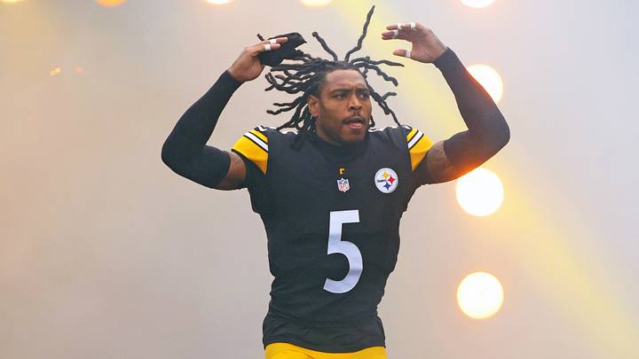 Nov 2, 2025; Pittsburgh, Pennsylvania, USA; Pittsburgh Steelers cornerback Jalen Ramsey (5) enters the field before the game against the Indianapolis Colts at Acrisure Stadium. Mandatory Credit: Charles LeClaire-Imagn Images
