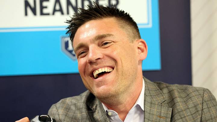 Feb 15, 2024; Tampa, FL, USA; Tampa Bay Rays president of baseball operations Erik Neander talks with media at George M. Steinbrenner Field. Mandatory Credit: Kim Klement Neitzel-USA TODAY Sports Feb 15, 2024; Tampa, FL, USA; Tampa Bay Rays president of baseball operations Erik Neander talks with media at George M. Steinbrenner Field. Mandatory Credit: Kim Klement Neitzel-USA TODAY Sports