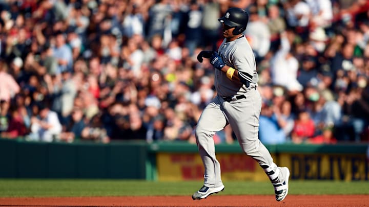 Sep 7, 2019; Boston, MA, USA; New York Yankees designated hitter Edwin Encarnacion (30) runs the bases after hitting a two-run home run against the Boston Red Sox during the fourth inning at Fenway Park. Mandatory Credit: Brian Fluharty-Imagn Images