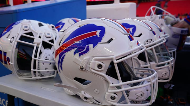 A detailed view of the Buffalo Bills helmet  