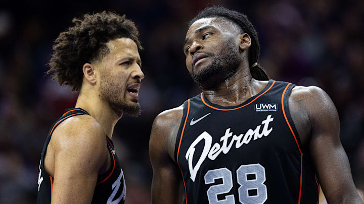 Dec 15, 2023; Philadelphia, Pennsylvania, USA; Detroit Pistons center Isaiah Stewart (28) : Bill Streicher-Imagn Images